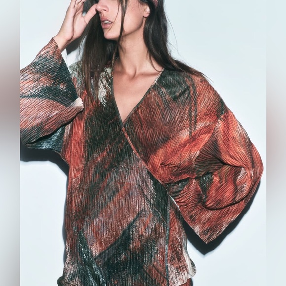 Zara blogger favorite pleated kimono sash belt top - Picture 1 of 7